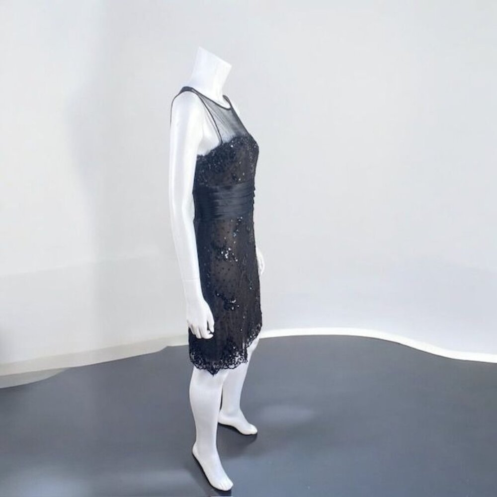 BCBGMAXAZRIA Cocktail Dress Black Sequins, Satin, and Lace, Size 6 - Picture 9 of 15